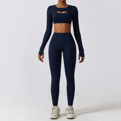 Women's 2/3-Piece Yoga Suit | Fitness Bra Crop Top Long Sleeve Gym Legging Athletic Sportswear