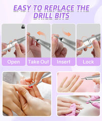 Professional 45,000 RPM Brushless Electric Nail Drill – High Torque Rechargeable Portable Manicure Station