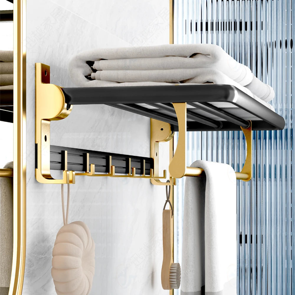 Black & Gold Aluminum Wall-Mounted Towel Rack – 60 cm by Snagg A Rack