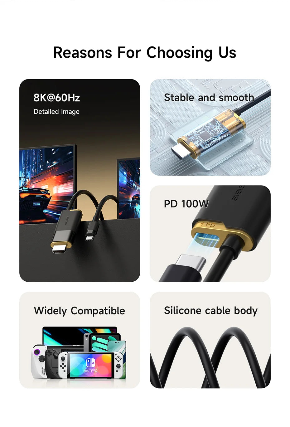 Portable TV Dock – USB-C to HDMI 8K@60Hz HDR, 100W PD for Switch 2, Steam Deck & ROG Ally