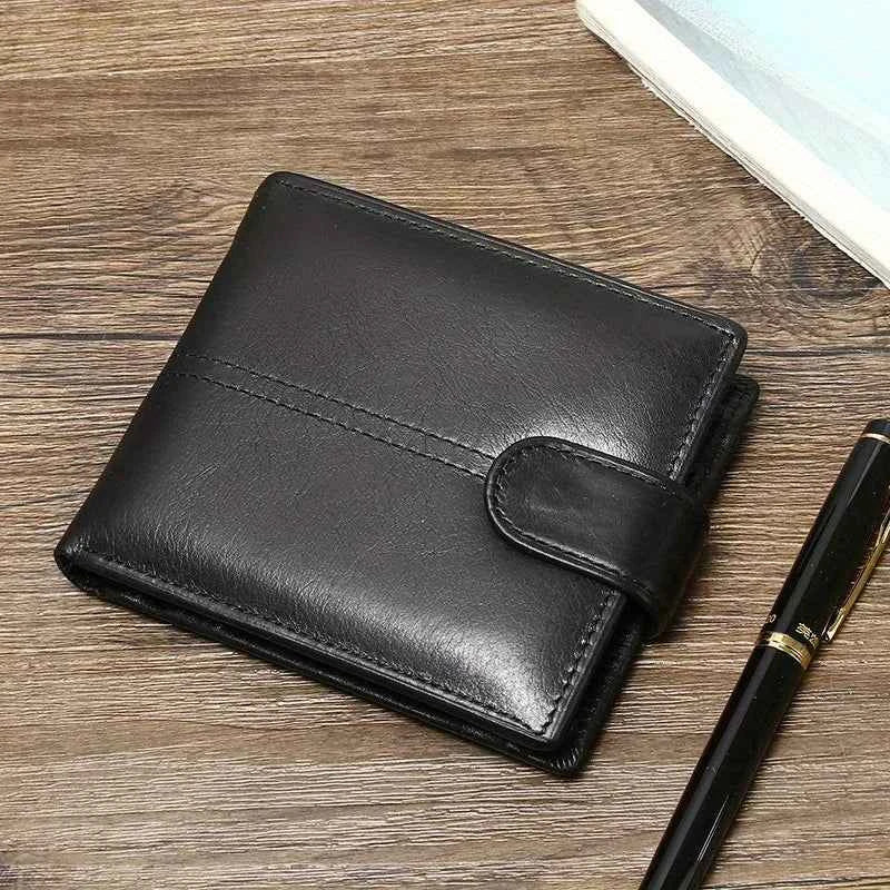 Genuine Leather RFID Anti-Theft Short Wallet with Coin Purse & Multi-Slot
