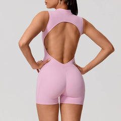 Women's Sleeveless Push-Up Butt-Lifting Yoga Bodysuit | High Stretch Gym Running Fitness Jumpsuit