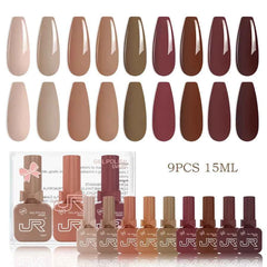 9pcs 15ml gel nail polish set Including Red Pink Nude - 10 Variants