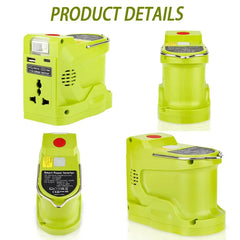 200W Portable Power Inverter & 280LM LED Floodlight | High Utility Mobile Power Compatible With Ryobi 18V Batteries