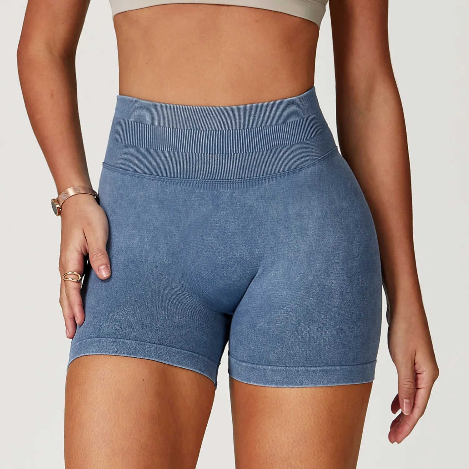 Women's High Waist Lift Butt Yoga Shorts | Sand-Washed Seamless Workout Gym Running Short Pants
