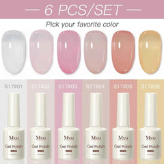 6 Piece Nude Pink Jelly Gel Collection – 15ml Professional Translucent "Syrup" Nail Art System