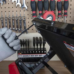 10 Pcs Professional T-Handle Hex Key Set | Metric or SAE Master Allen Wrench Kit with Wall-Mount Storage Stand