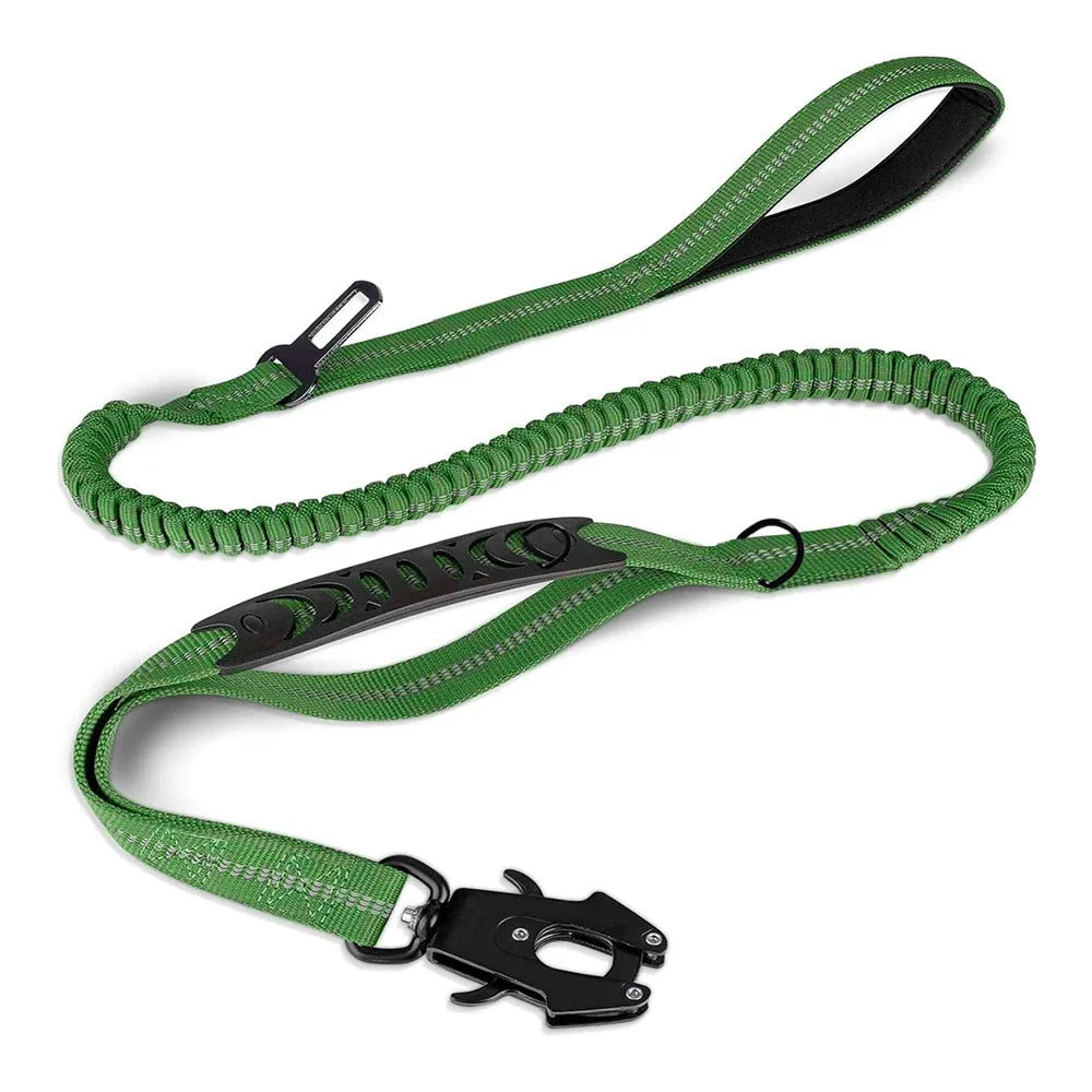 Bungee Dog Leash with Car Seatbelt – Heavy-Duty Reflective No-Pull Tactical Lead for Large Dogs