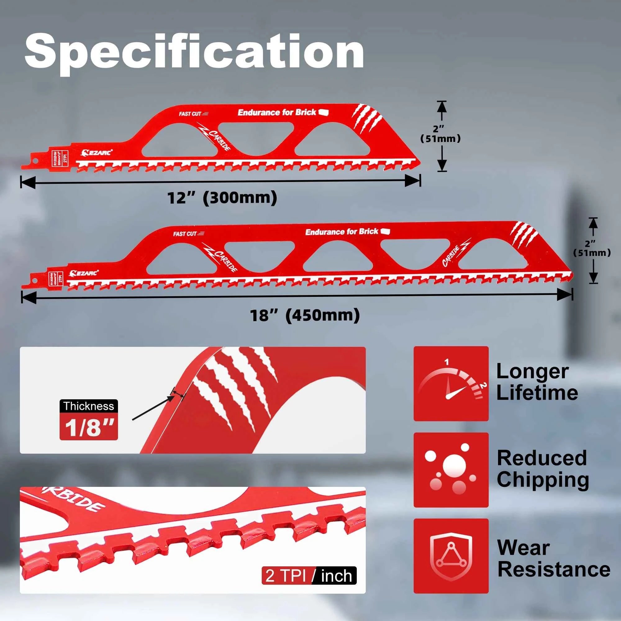 Professional Carbide Masonry Reciprocating Saw Blade | 12" & 18" Demolition Blades for Aerated Concrete, Brick & Cinder Block