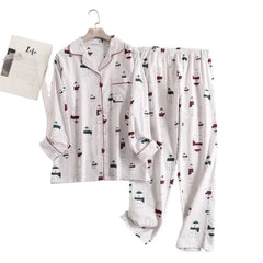 Women's Cotton Flannel Pajama Set | Plaid Long Sleeve Long Pants Loose Autumn Winter Sleepwear