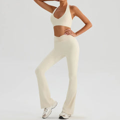 Women's Sports Bra & Flared Trousers Yoga Set | Gym Fitness Tracksuit Workout Sportswear Athletic