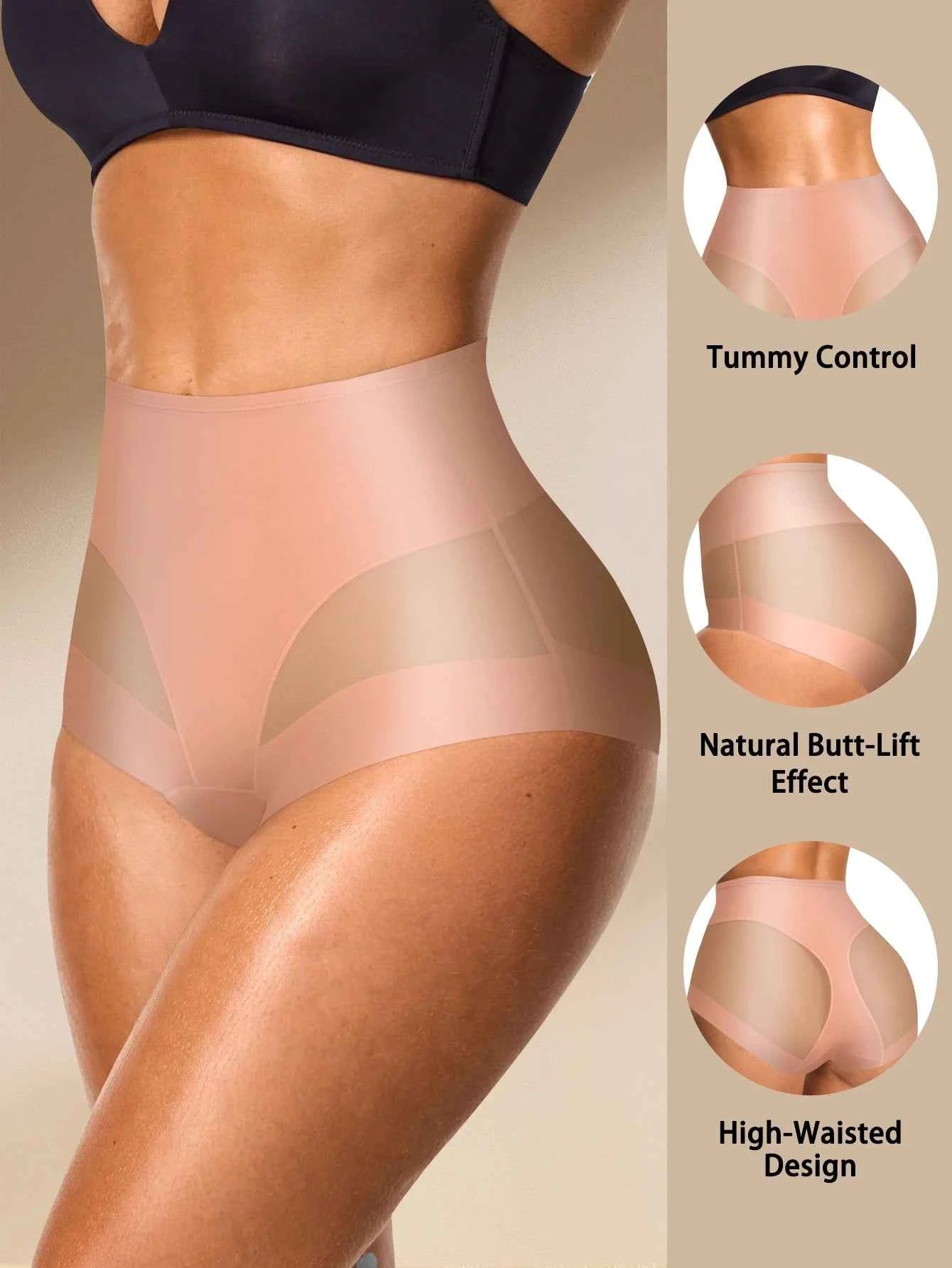 High Waist Seamless Briefs 2-Pack | Contrast Mesh Breathable Soft Women's Underwear