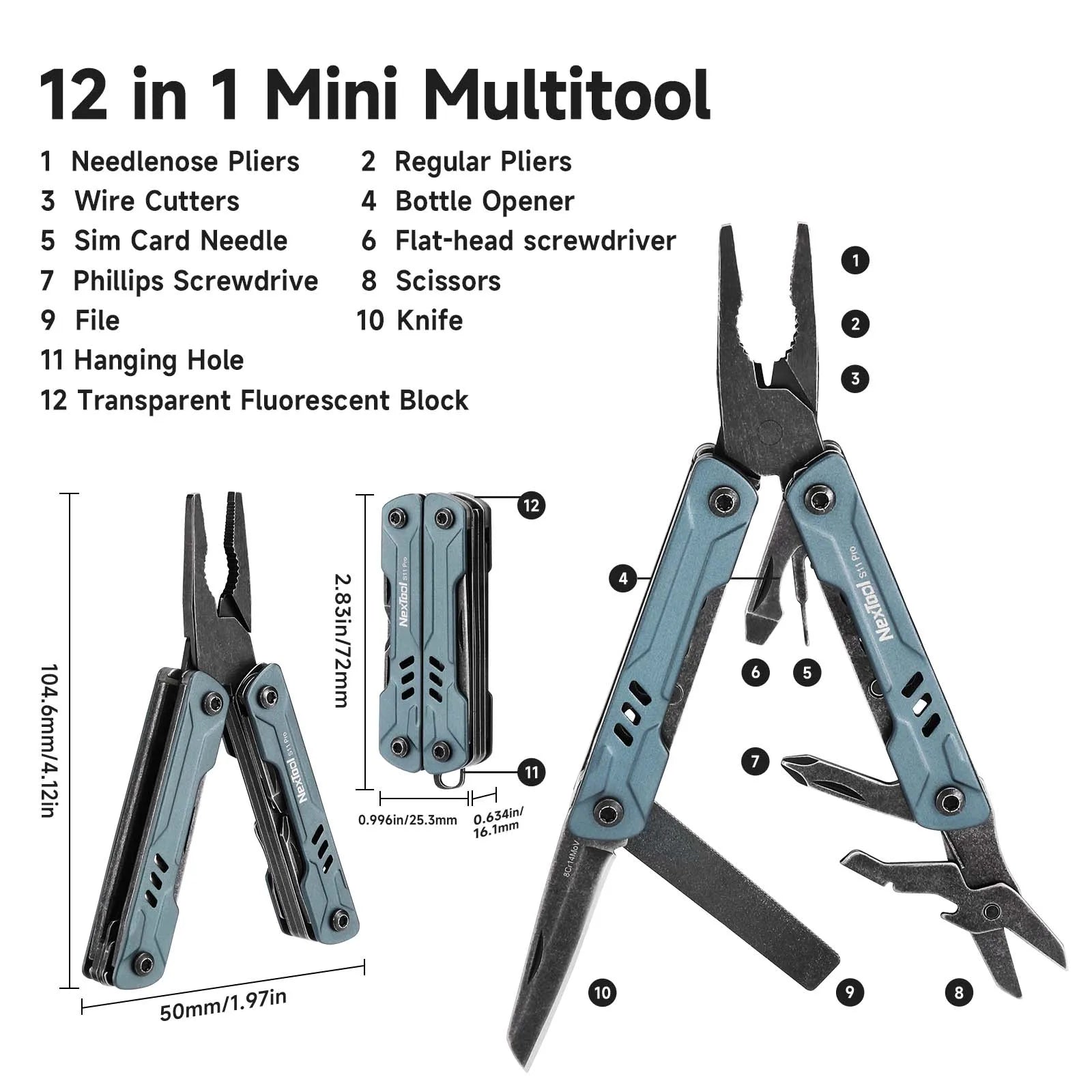 Mini 12 in 1 Multitool | Pocket Pliers, Knife, Wire Cutters & More by Snagg A Multitool