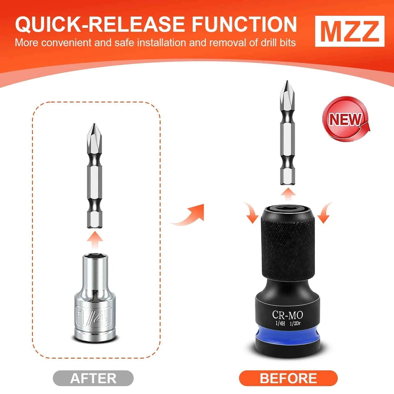 3pcs Impact Hex Converter for Screwdriver Bit 1/2 3/8 1/4-Inch Square Drive to 1/4-Inch Quick Release