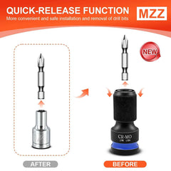 3pcs Impact Hex Converter for Screwdriver Bit 1/2 3/8 1/4-Inch Square Drive to 1/4-Inch Quick Release
