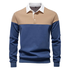 Men’s Premium Color Block Sweatshirt | Business Casual Polo-Collar Pullover