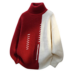 Unisex Vintage Splicing Turtleneck | Autumn/Winter Thermal Knit Pullover