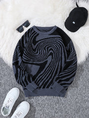 Men’s Maze Jacquard Pullover | Geometric Contrast Round-Neck Sweater