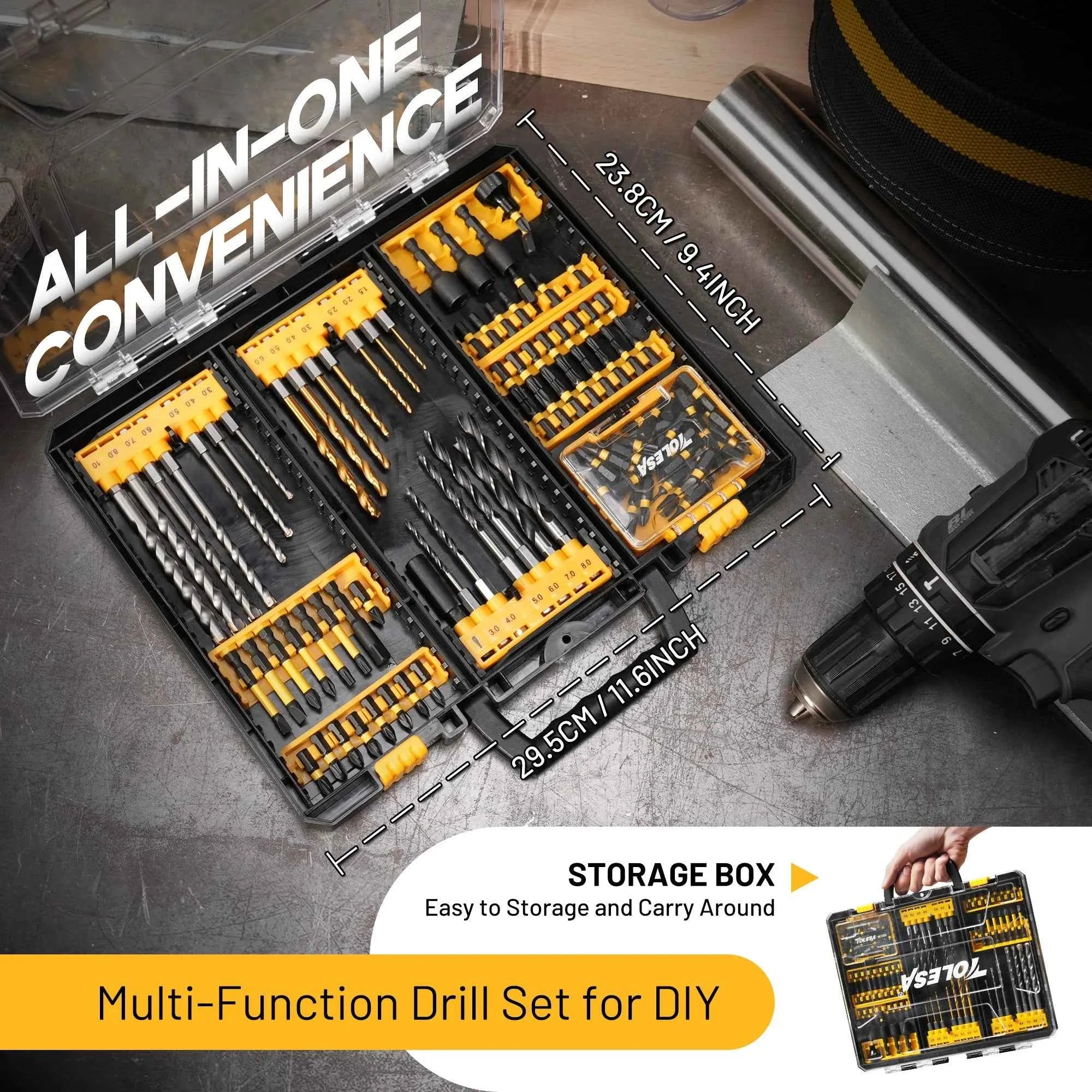 105 Pcs Professional Master Drill & Driver Set | HSS, S2 Steel & Masonry Multi Material Kit