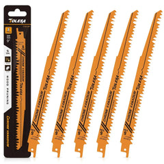 5PCS 9” Reciprocating Saw Blades – Wood & PVC Cutting, 5TPI CR-V Blades