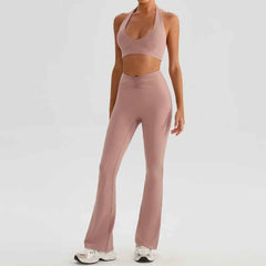 Women's Sports Bra & Flared Trousers Yoga Set | Gym Fitness Tracksuit Workout Sportswear Athletic