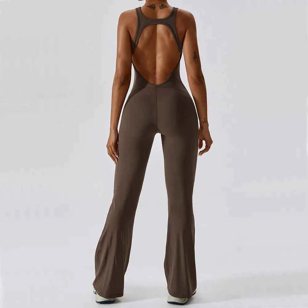 Women's Solid Yoga Jumpsuit | One-Piece Buttock-Lifting Fitness Bodysuit Workout Activewear