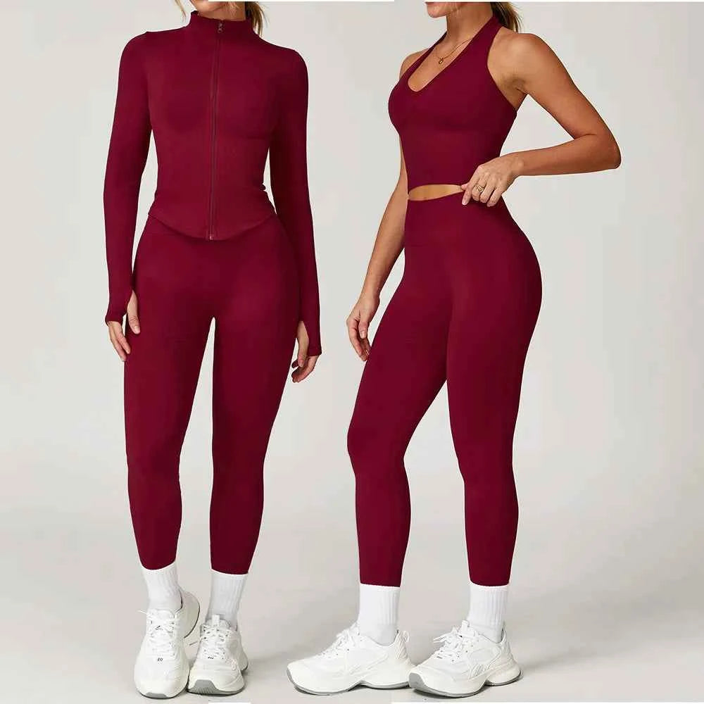 Women's 2/3/4-Piece Seamless Yoga Set | Long Sleeve Tracksuit Sports Bra Gym Leggings Activewear