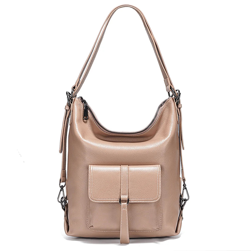 100% Genuine Leather 2-in-1 Shoulder Bag & Backpack – Large Capacity Multifunction Satchel for Women