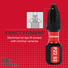 1" Pozidriv #2 PZ2 Impact Screwdriver Bit Set – Magnetic S2 Alloy Steel Power Bits (30–49 Pieces)