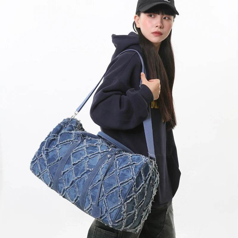 Denim Ripped-Style Duffle Bag - SnaggIt