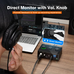 Audio Interface Mixer – 48V Phantom Power with Gain Control for XLR Condenser Microphones & Podcast Recording by Snagg An Audio Mixer
