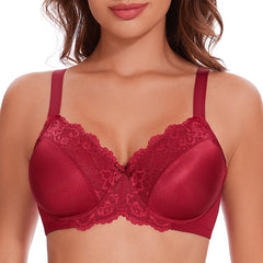 Floral Lace Minimizer Bra | Underwire Full Coverage Non-Padded T-Shirt Everyday