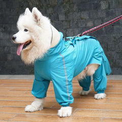 Hooded Waterproof Dog Raincoat – Full-Cover Jacket with Removable Tail Cover for Large Dogs (Up to 10XL)