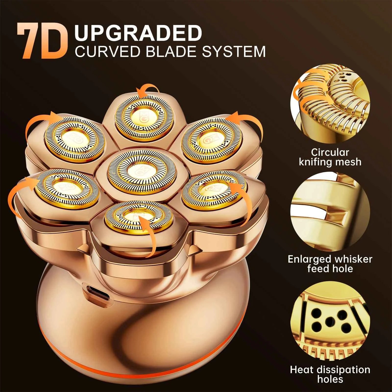 7D Magnetic Head Shaver PRO – Full Electroplated 0.10mm Ultra Close Shaving System with Anti Allergic Gold Mesh