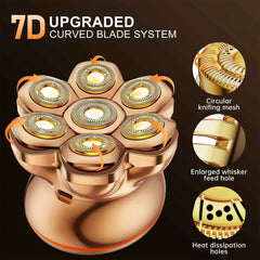7D Magnetic Head Shaver PRO – Full Electroplated 0.10mm Ultra Close Shaving System with Anti Allergic Gold Mesh