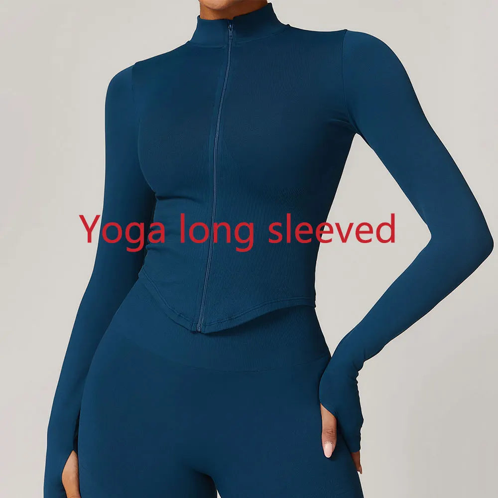 Women's Zipper Long Sleeve Yoga Jacket | Quick-Dry Seamless Crop Sports Top Gym Running Wear