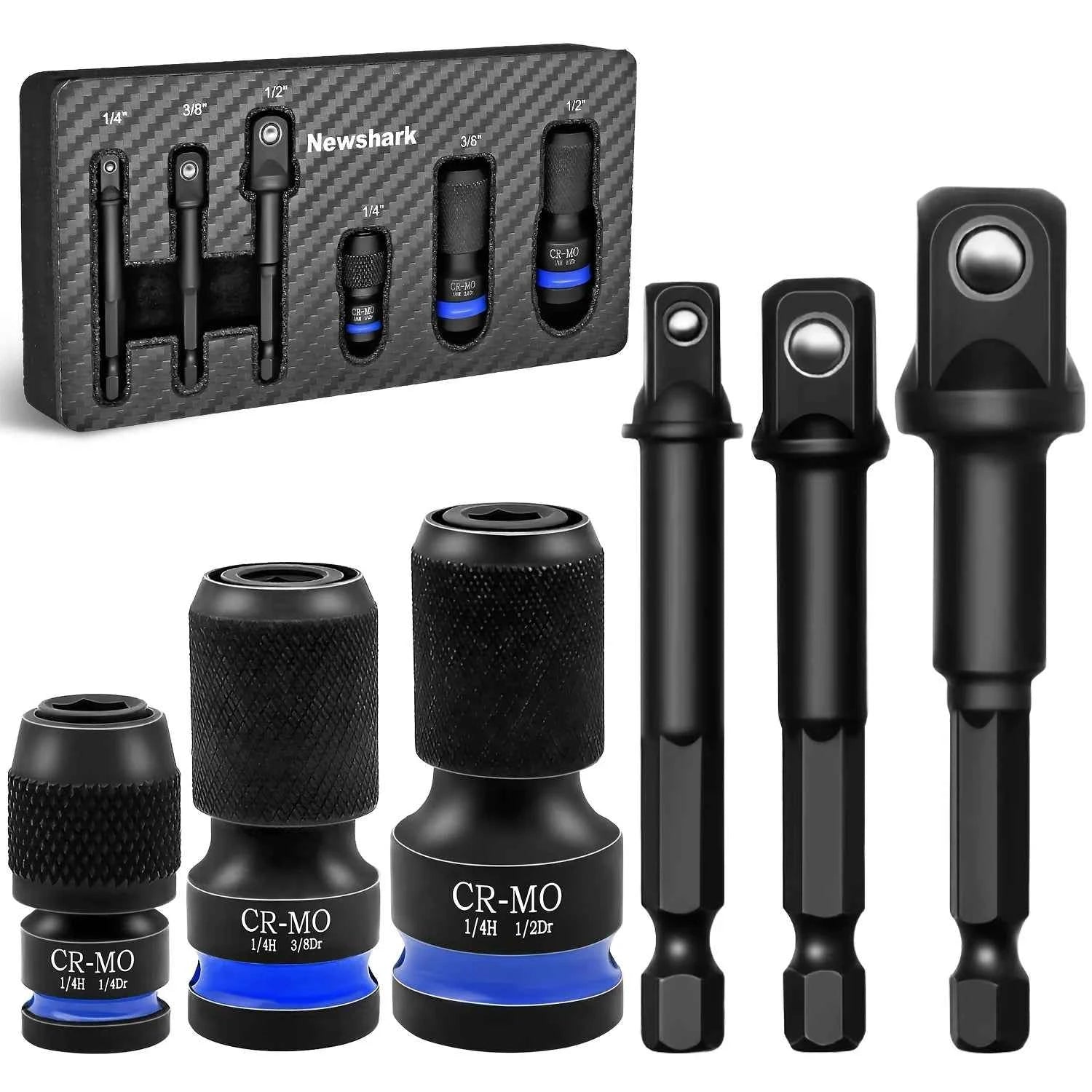 1/4 Hex Converter tools set, Quick Release Impact Bit Holders, 1/2 3/8 1/4-INCH Drive Female to 1/4-Inch Hex Adapter