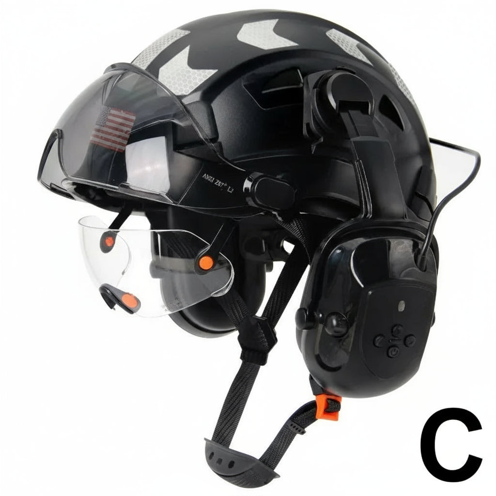 Safety Helmet With Bluetooth Earmuffs Double Visors Reflective Stickers by Snagg A Safety Helmet