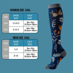 6 Pack Compression Socks — Floral & Butterfly Design, Knee-High Support for Sports & Nurses