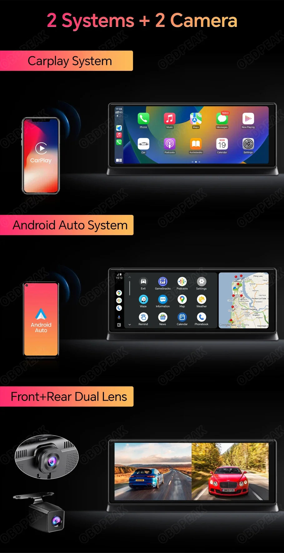 11.3" 4K Dash Cam – Rearview Camera DVR with CarPlay, Android Auto & GPS Navigation by Snagg A Car DVR