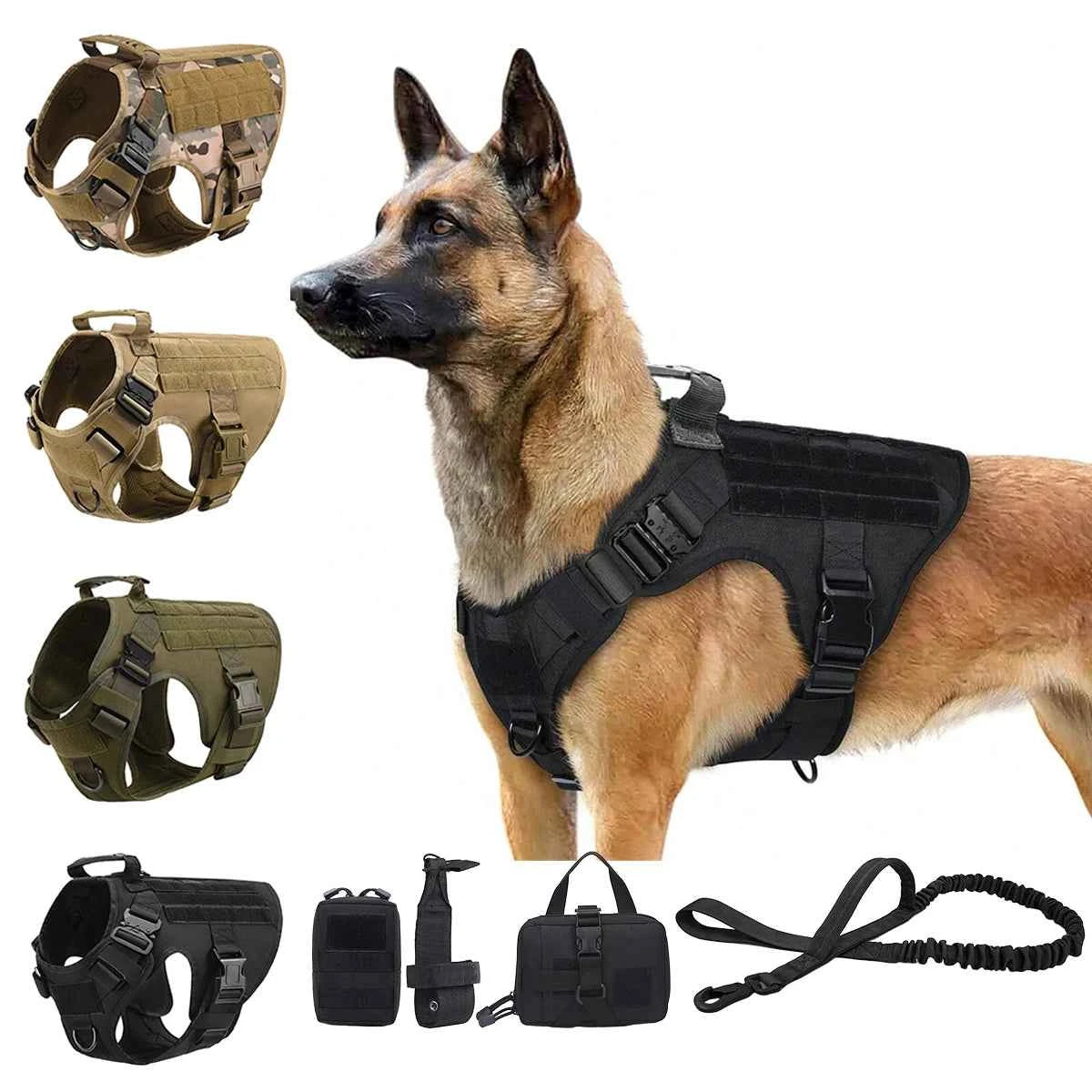 Tactical Dog Harness with MOLLE Pouches – Training Vest for Medium & Large Dogs, German Shepherd