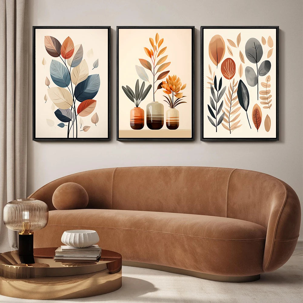 Retro Leaf Canvas Wall Art – 3 Piece Set by Snagg A Print