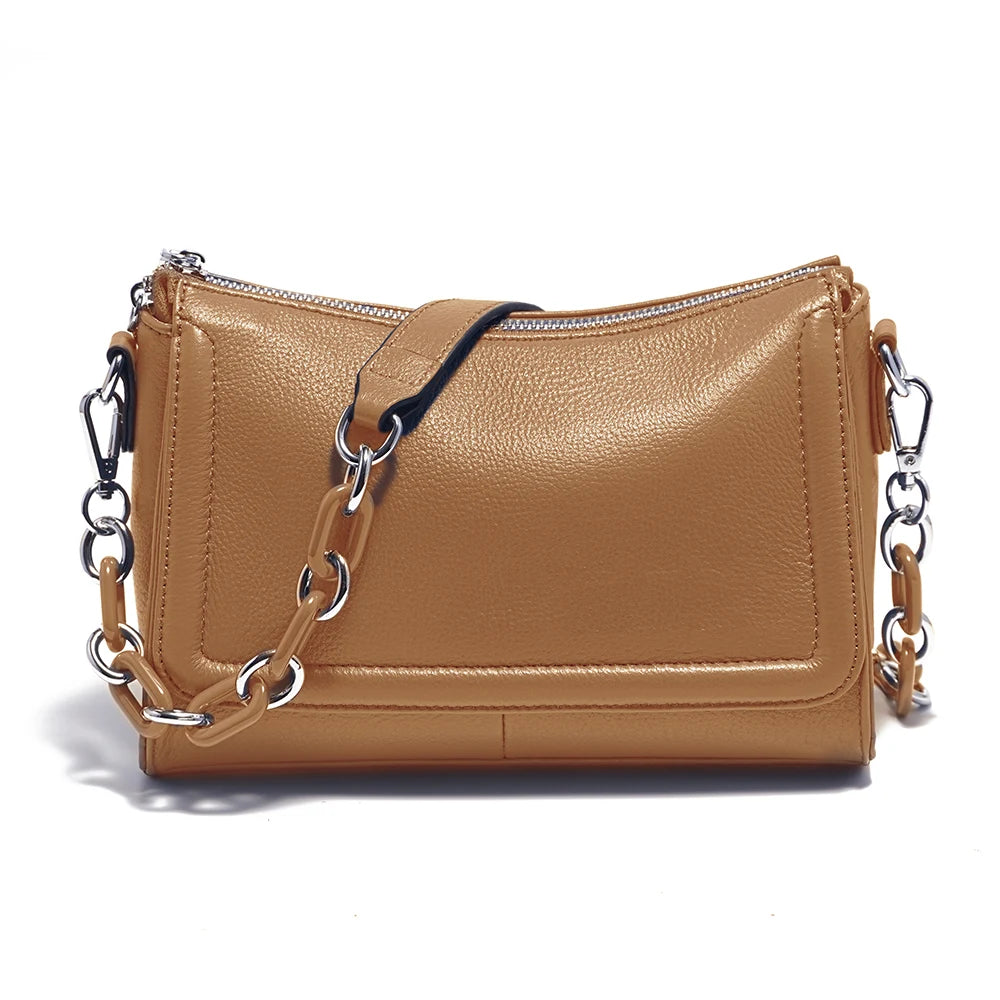 Soft Leather Acrylic Chain Handbag – Luxury Small Top-Handle Underarm & Crossbody Shoulder Bag for Women
