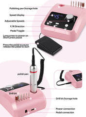Elite 45,000 RPM Professional Electric Nail Station – High Torque Precision Drill with Dual-Mode Foot Pedal