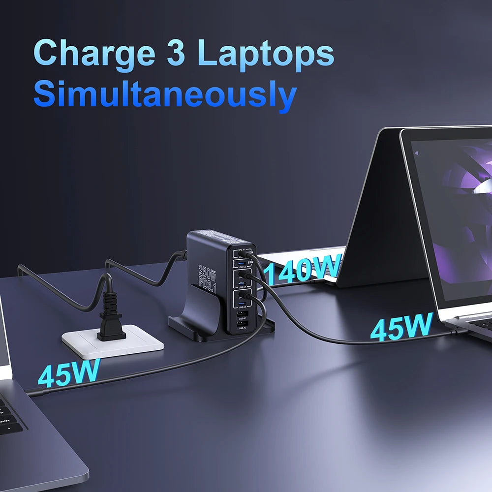 250W GaN 8-Port USB-C Desktop Charger | PD3.1 Fast Charging Station for iPhone Samsung Laptop