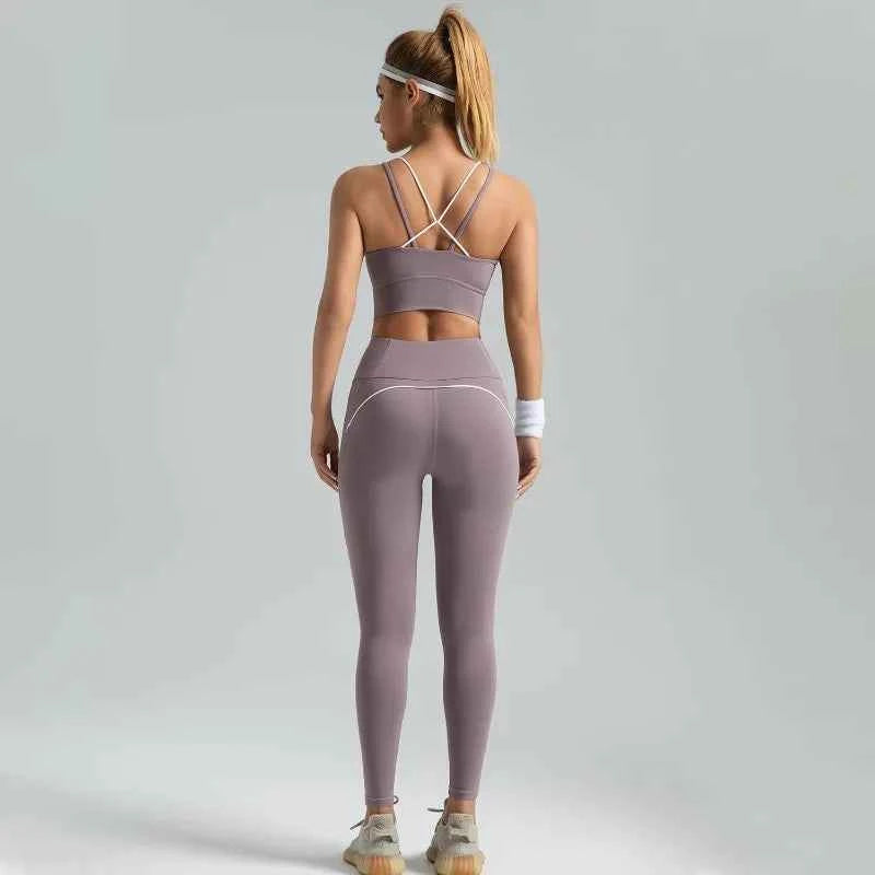 Women's 2-Piece Cross Strap Yoga Set | High Waist High-Elasticity Sports Bra Fitness Tracksuit