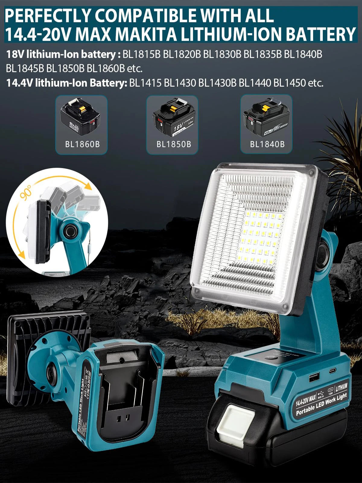 Cordless LED Work Light Compatible With Makita 18V LXT Battery - Spotlight
