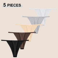 Cotton T-Back Thongs 5-Pack | Seamless Solid Colour Breathable Soft Women's Underwear