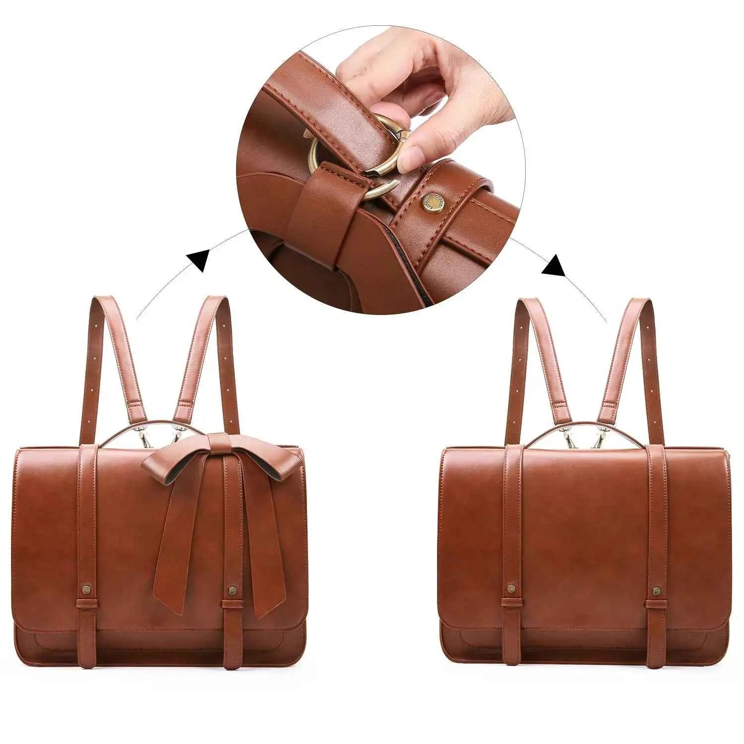 PU Leather Women's Satchel Laptop Bag 14" – Courier Shoulder Bag for College & Travel with Removable Bow