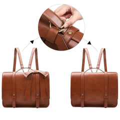 PU Leather Women's Satchel Laptop Bag 14" – Courier Shoulder Bag for College & Travel with Removable Bow